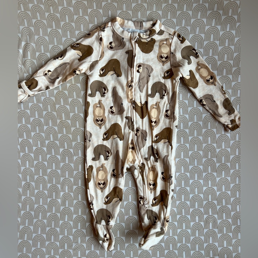 Old Navy Sloth Print Kids Footie in Brown and Cream